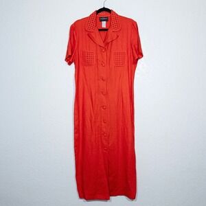 Vintage John Roberts Vibrant Orange/Red Woven Maxi Dress‎ Size 14